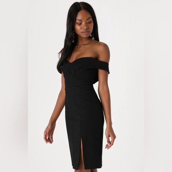 Lulu’s Classic Glam Black Off-the-Shoulder Bodycon Dress - Picture 3 of 5